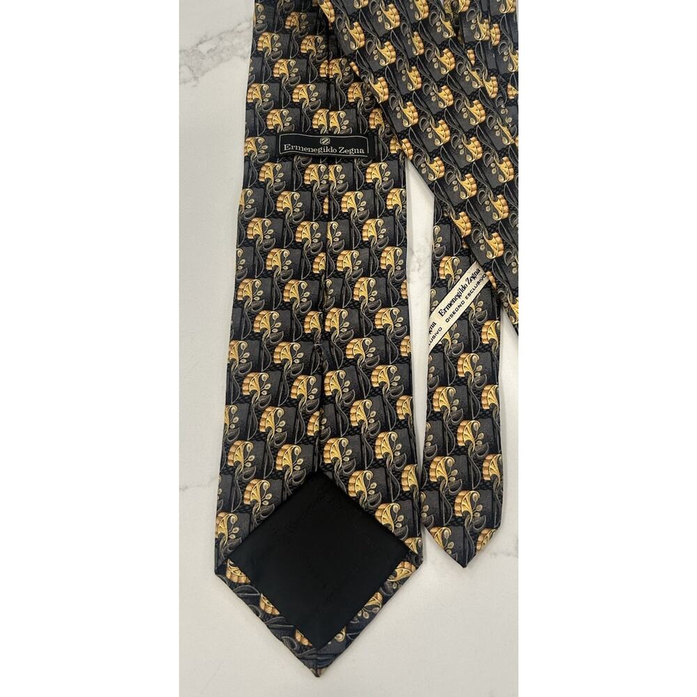 ERMENEGILDO ZEGNA Mens Italian TIE‎ 3.75” Gray Yellow Abstract 100% Silk Disegno
